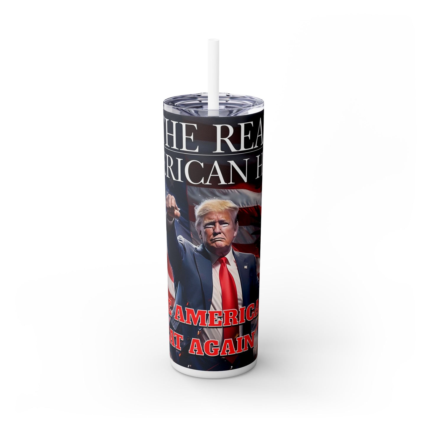 President Donald J. Trump American Hero Skinny Tumbler with Straw, 20oz